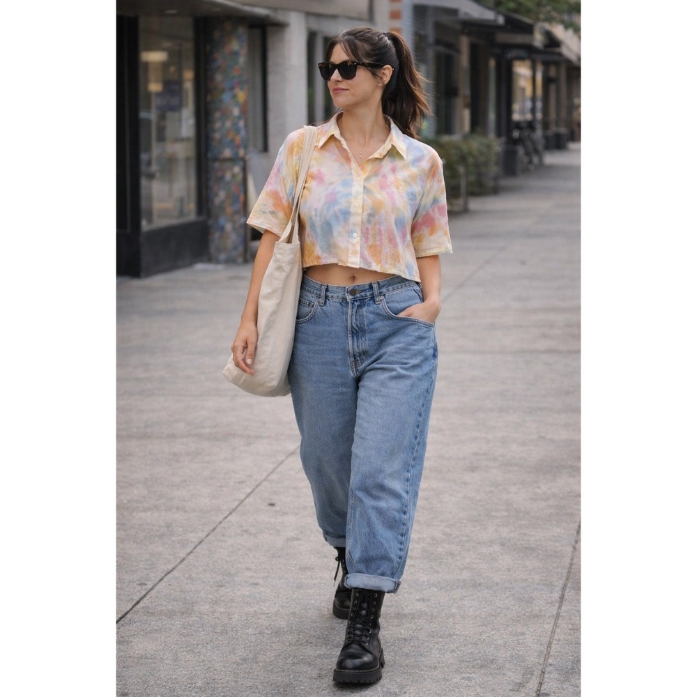 Young Fabulous & Broke Tie Dye Cropped Button Down Shirt Womens Medium